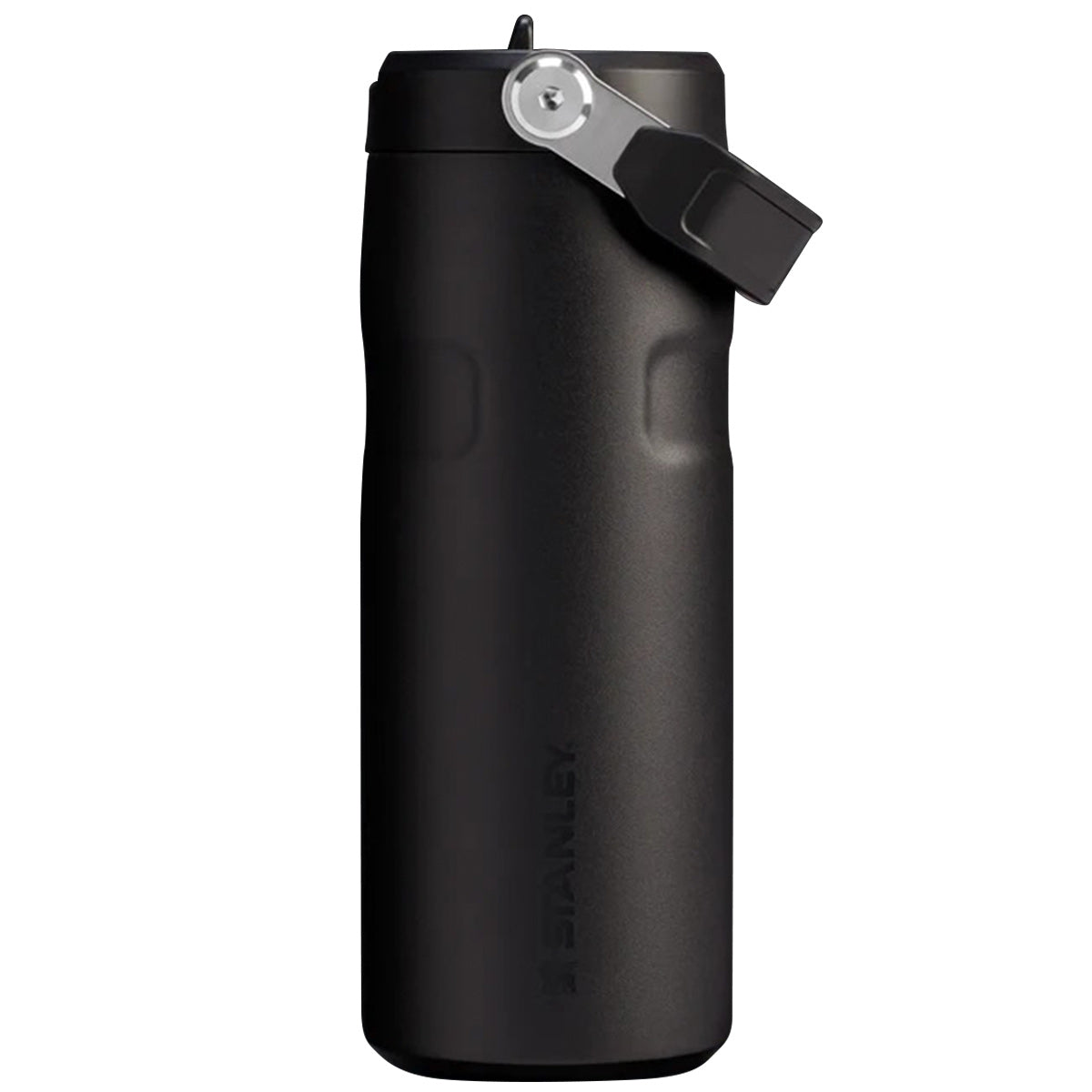side view of closed stanley iceflow flip straw bottle 470ml black 2.0
