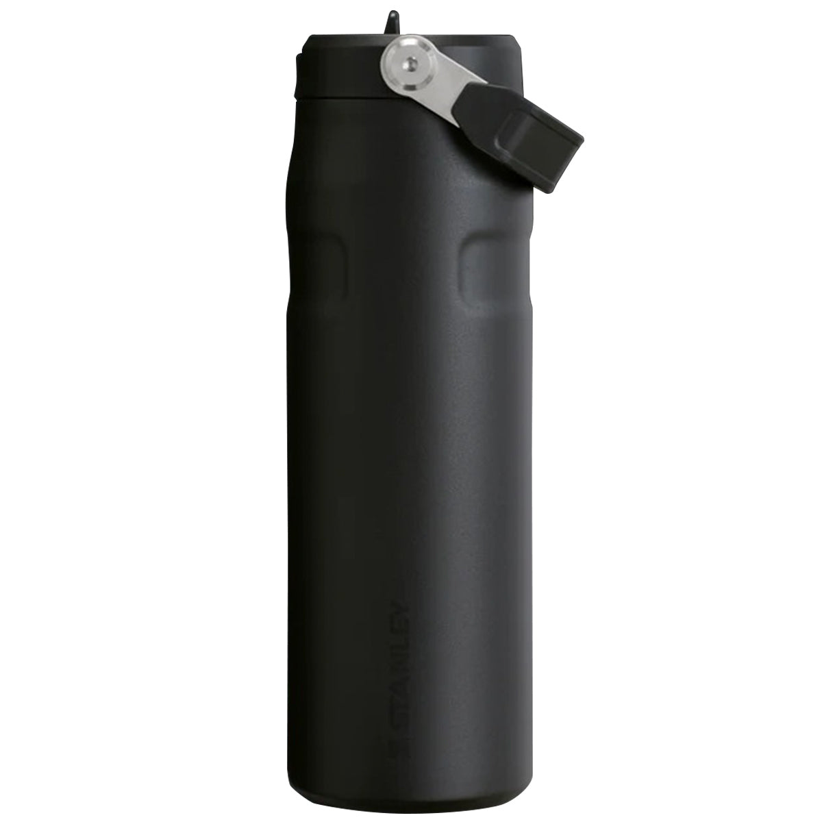 side view of closed stanley iceflow black flip straw 700ml bottle