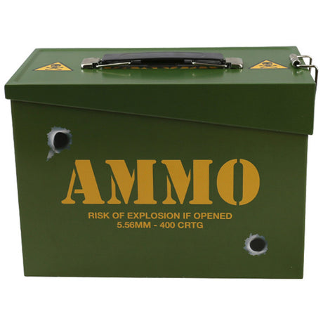 side view of kids kombat army style ammo tin