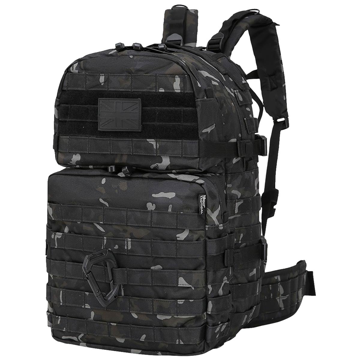 side view of kombat btp black 40l molle assault pack