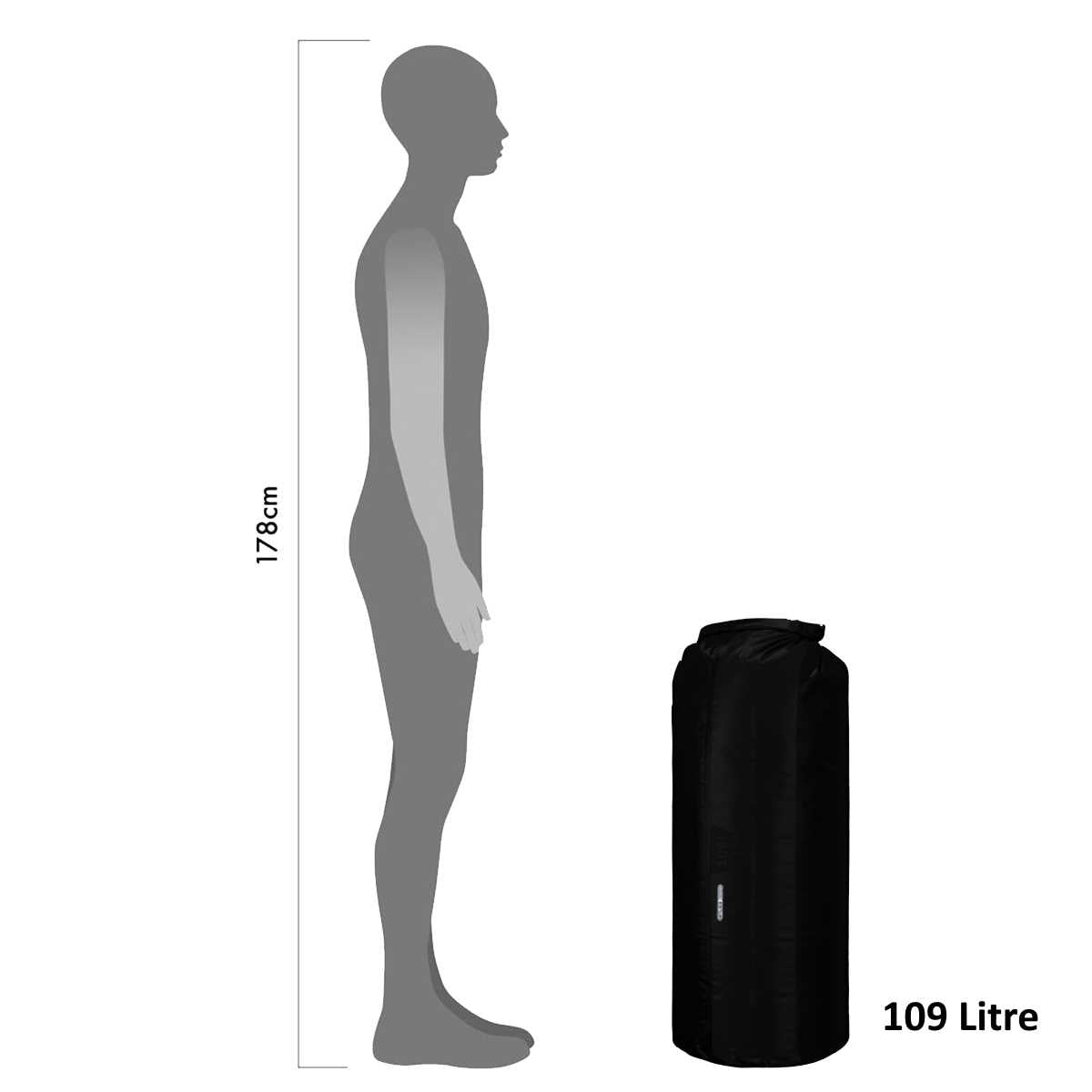 size comparison of black 109l ortlieb pd350 medium weight drybag