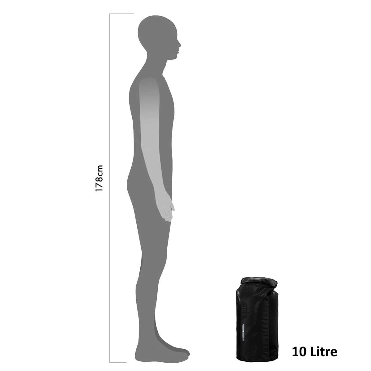 size comparison of black 10l ortlieb pd350 medium weight drybag