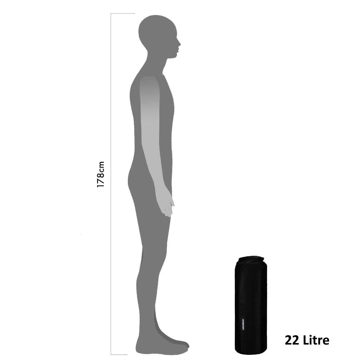 size comparison of black 22l ortlieb pd350 medium weight drybag