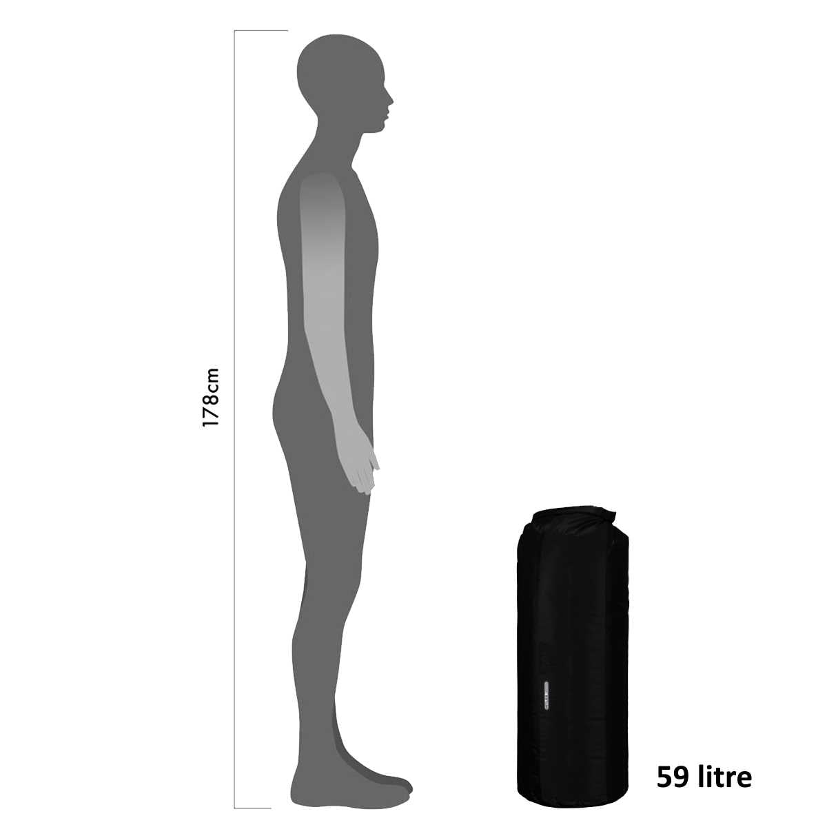 size comparison of black 59l ortlieb pd350 medium weight drybag