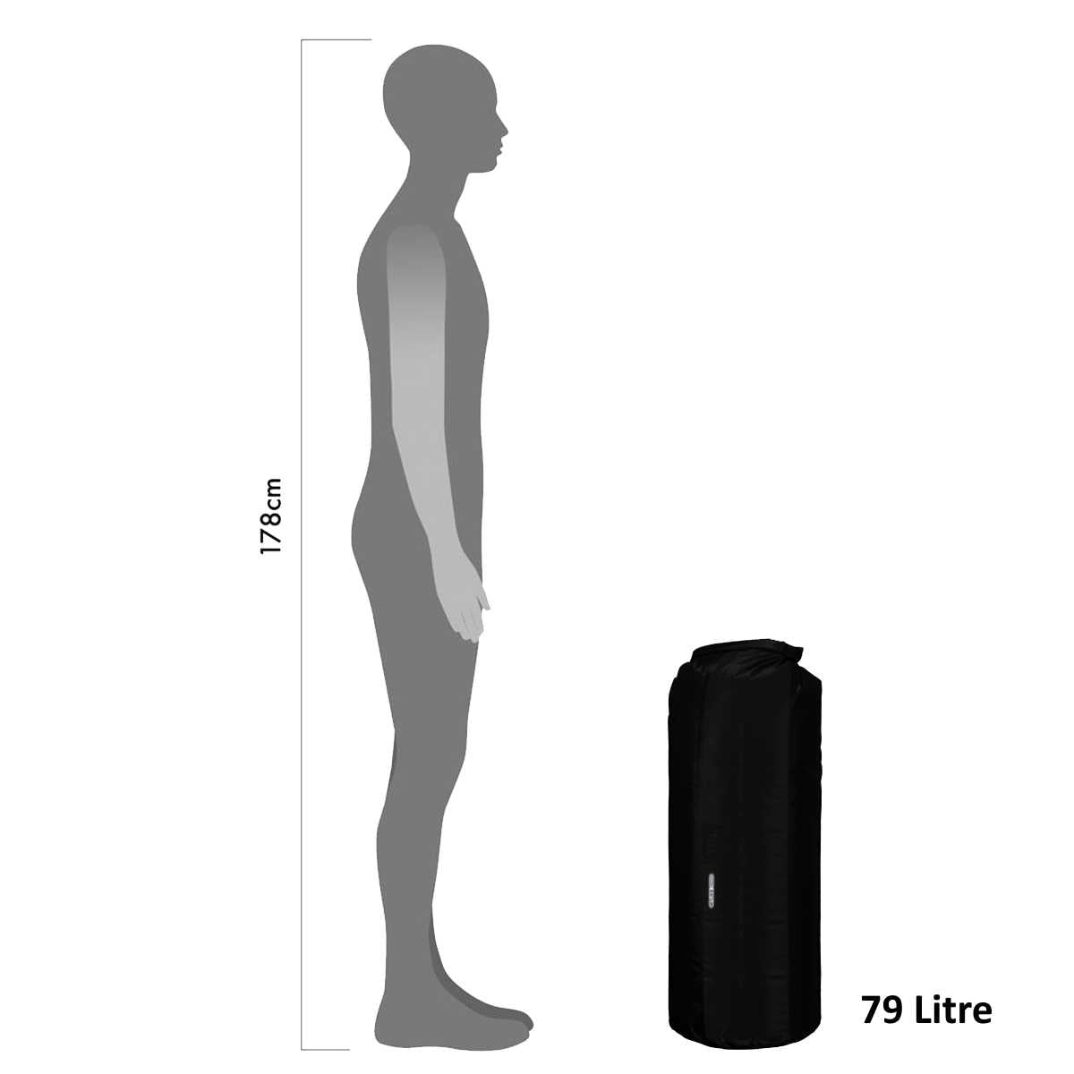 size comparison of black 79l ortlieb pd350 medium weight drybag