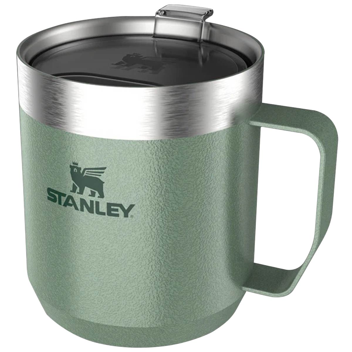 stanley legendary camp mug hammertone green angled view