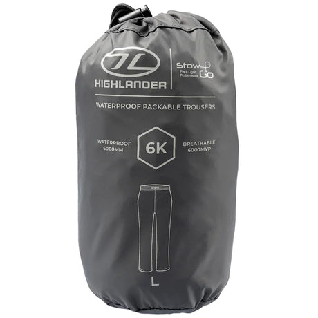 stuff sack of highlander stow and go waterproof grey trousers