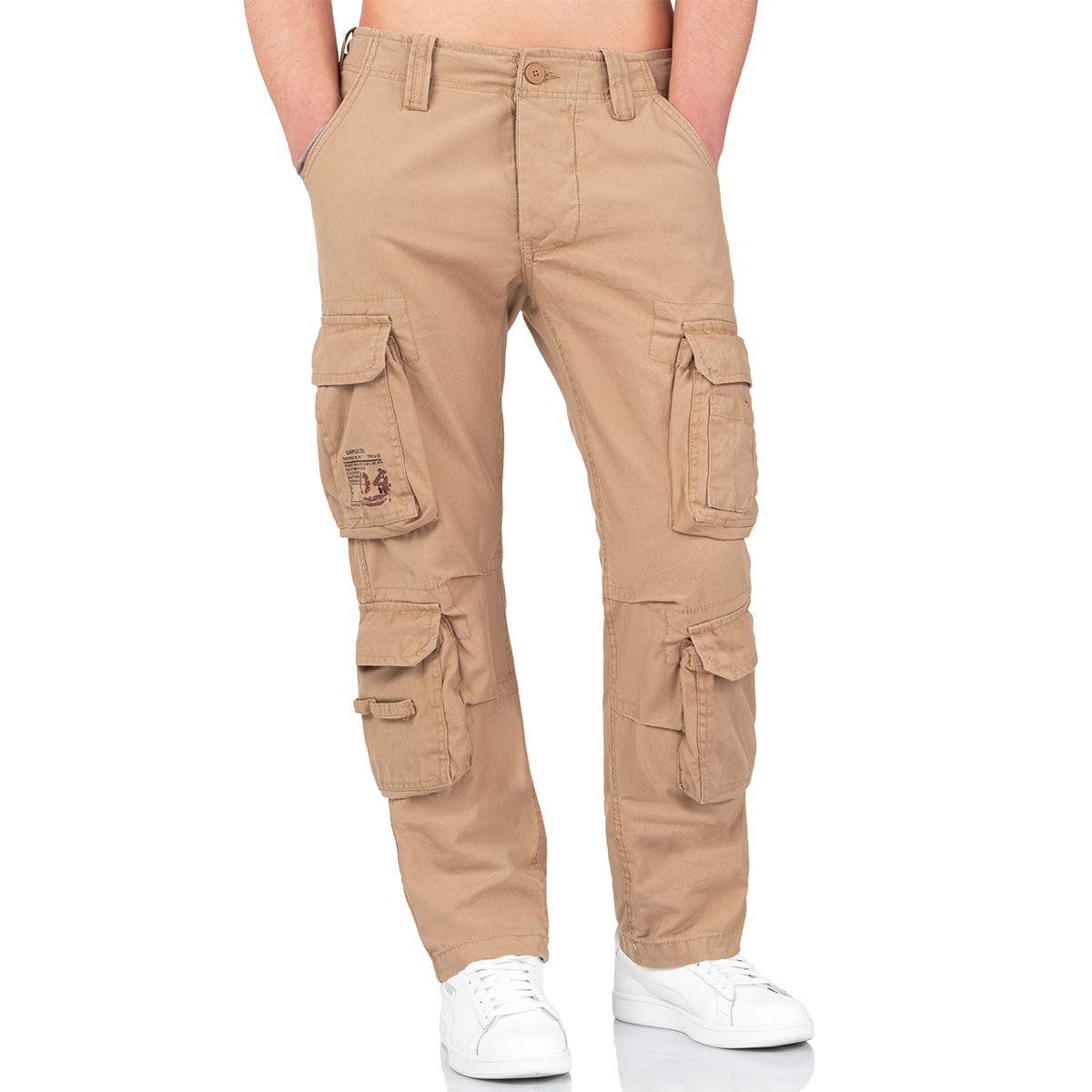 surplus beige airborne vintage slimmy trousers button closure