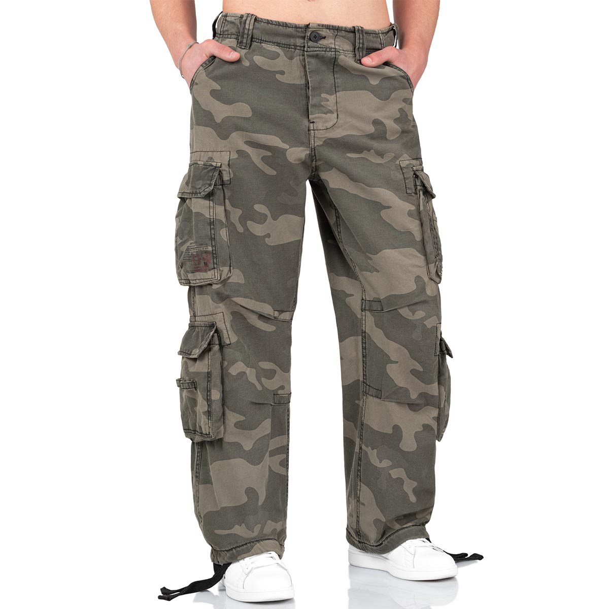 surplus black camo airborne vintage cargo trousers button closure