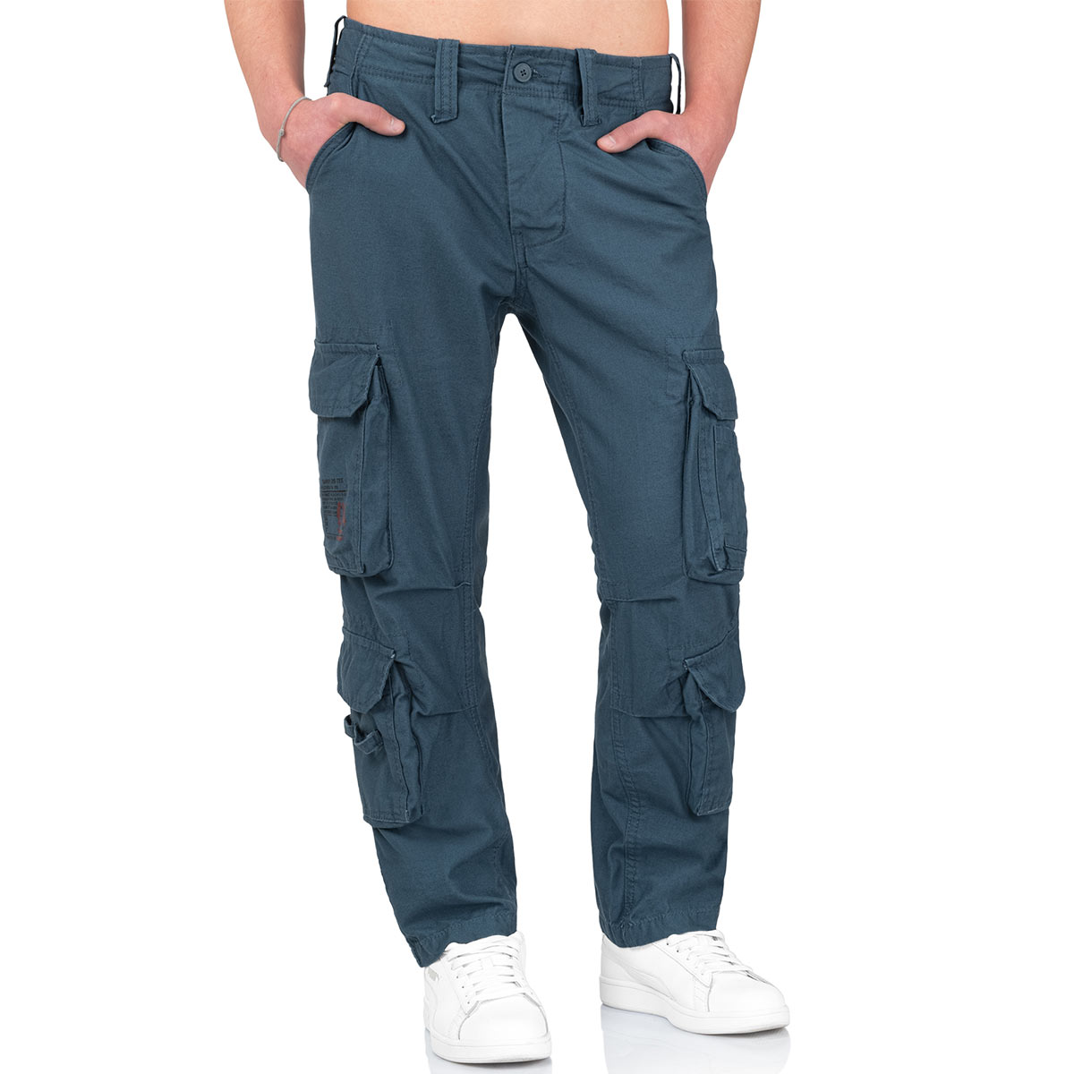 surplus blue airborne vintage slimmy trousers button closure