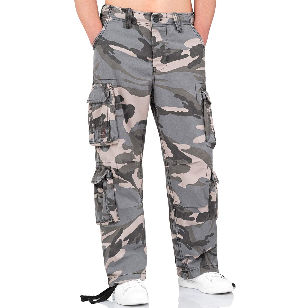 surplus night camo airborne vintage cargo trousers button closure