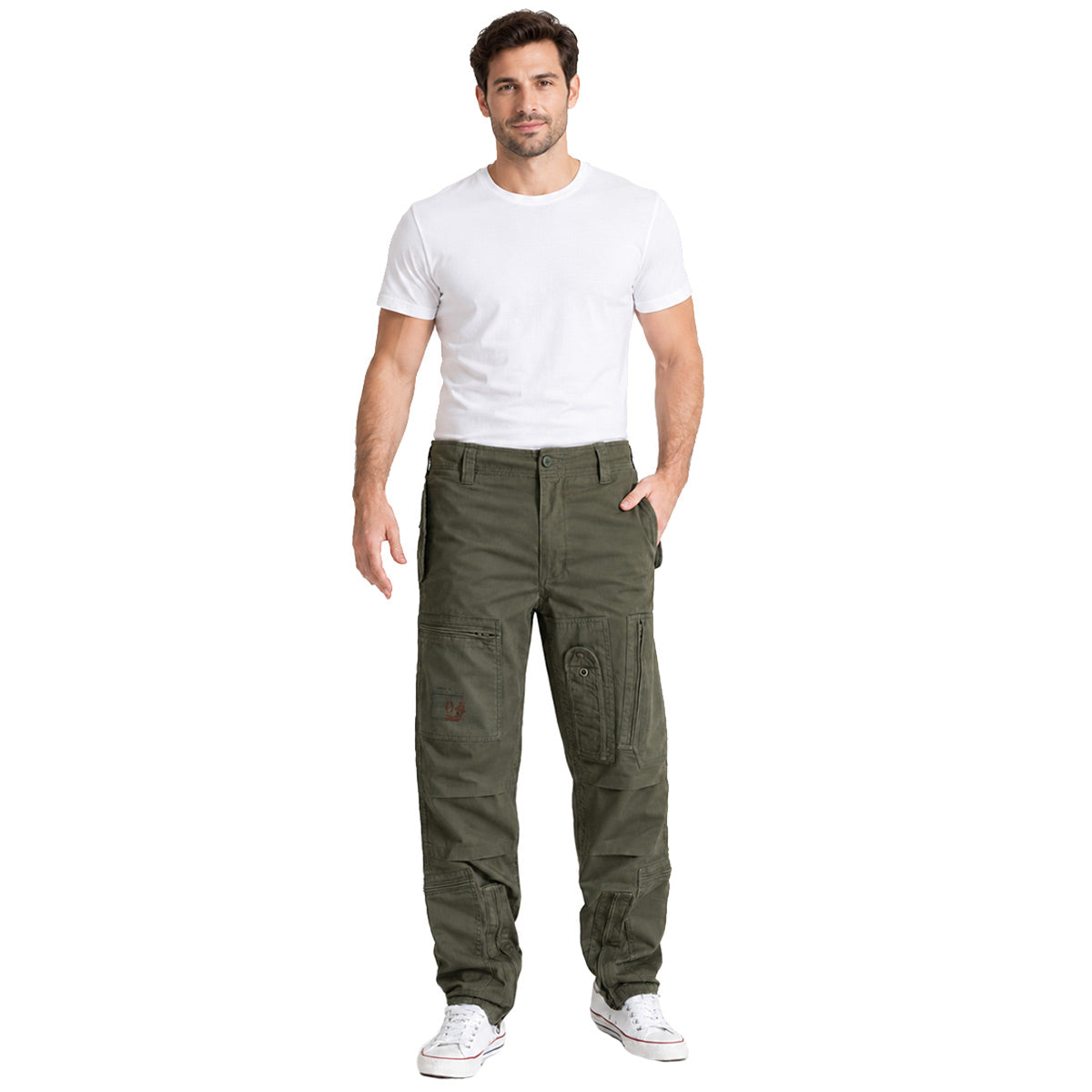 surplus raw vintage infantry cargo trousers olive green