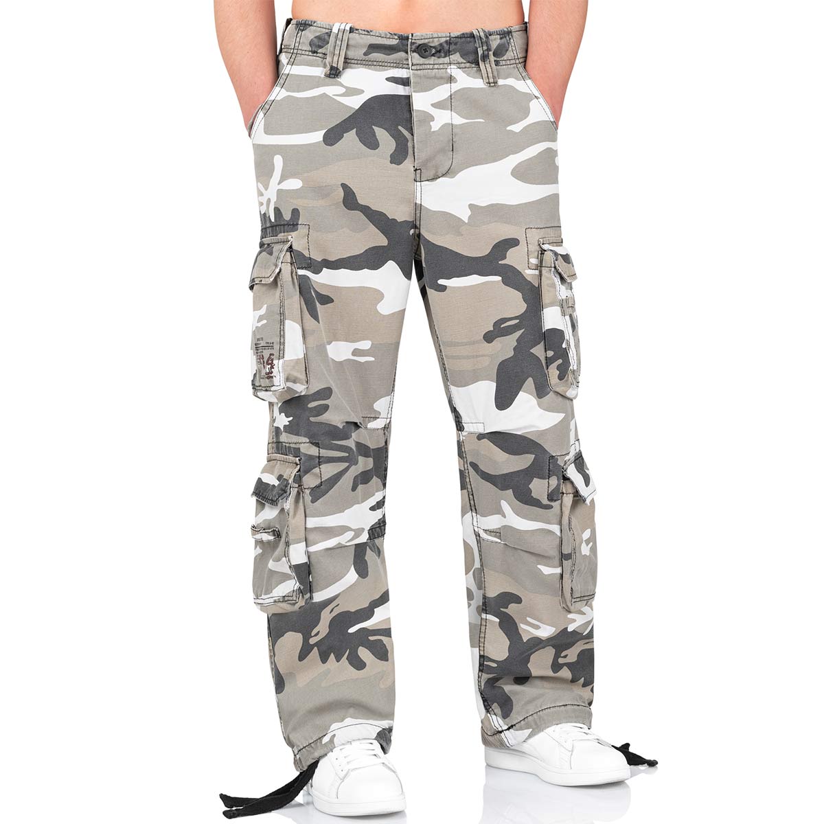 surplus urban camo airborne vintage cargo trousers button closure