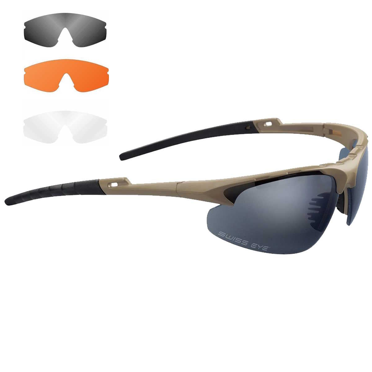 swiss eye apache tactical glasses brown frame smoke orange clear lens