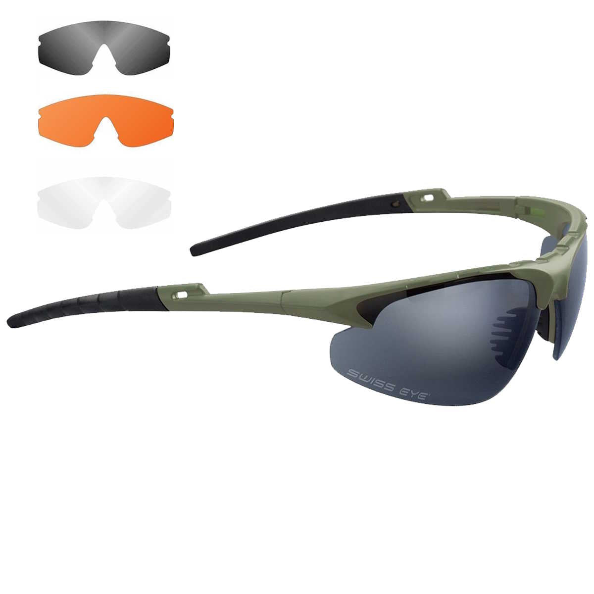 swiss eye apache tactical glasses green frame smoke orange clear lens