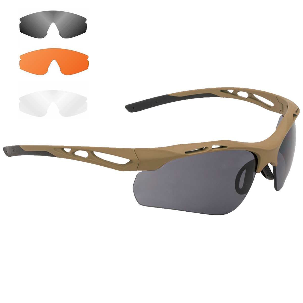 swiss eye attac tactical glasses brown frame smoke orange clear lens