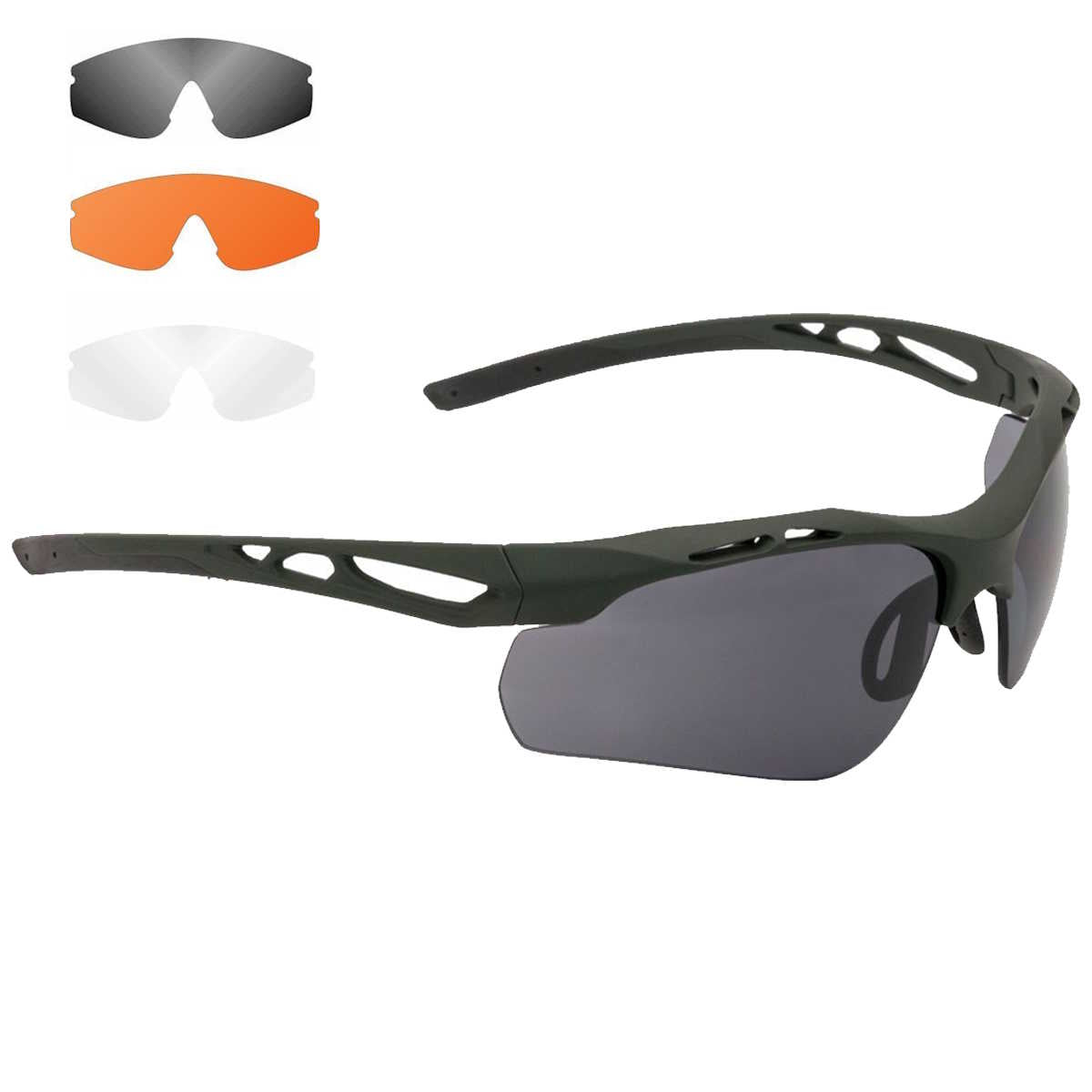 swiss eye attac tactical glasses green frame smoke orange clear lens