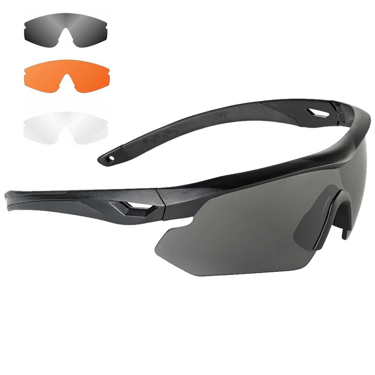 swiss eye nighthawk tactical glasses black frame smoke orange clear lens