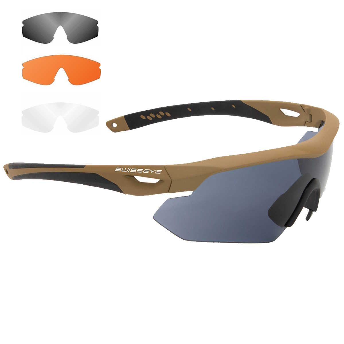 swiss eye nighthawk tactical glasses brown frame smoke orange clear lens