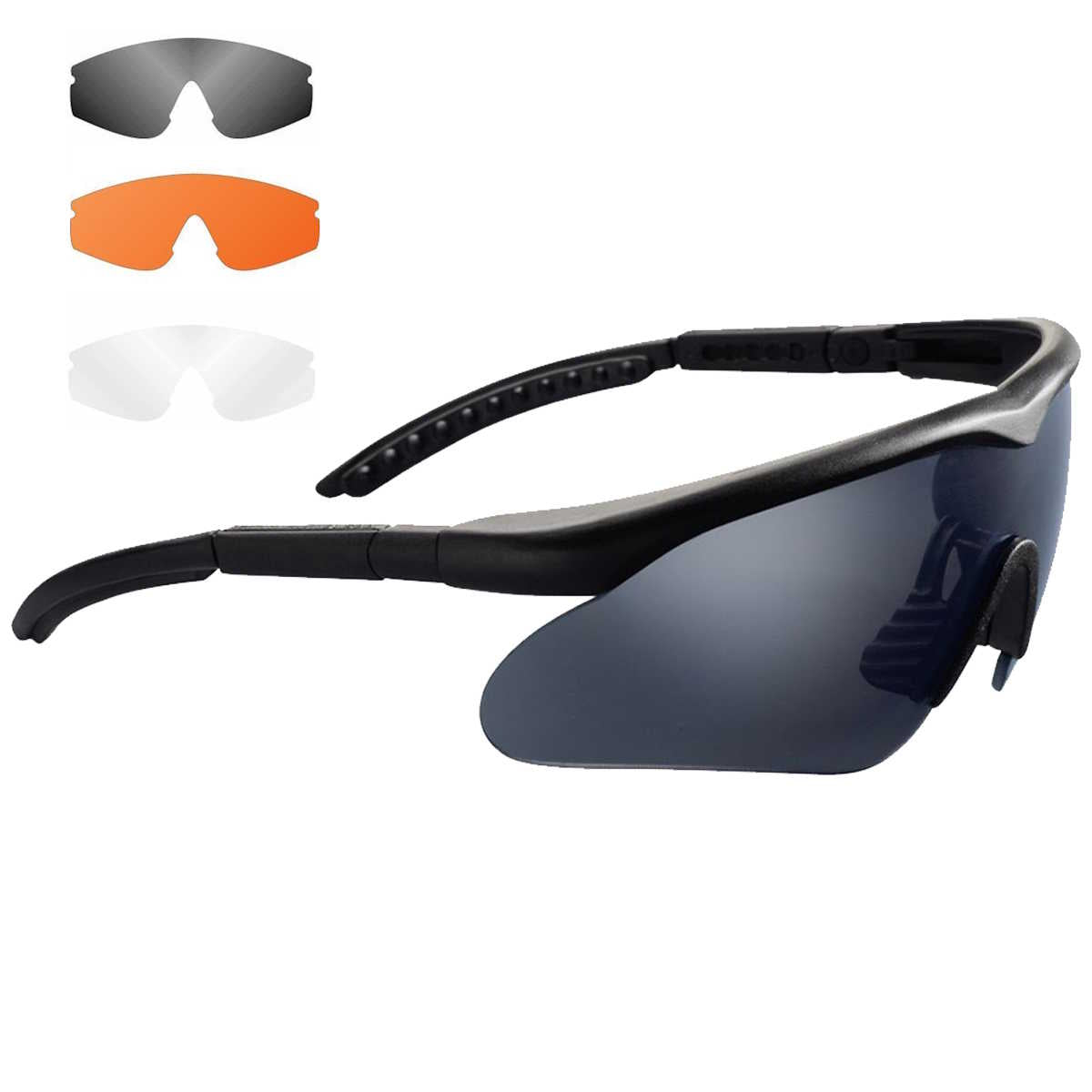 swiss eye raptor tactical glasses black frame smoke orange clear