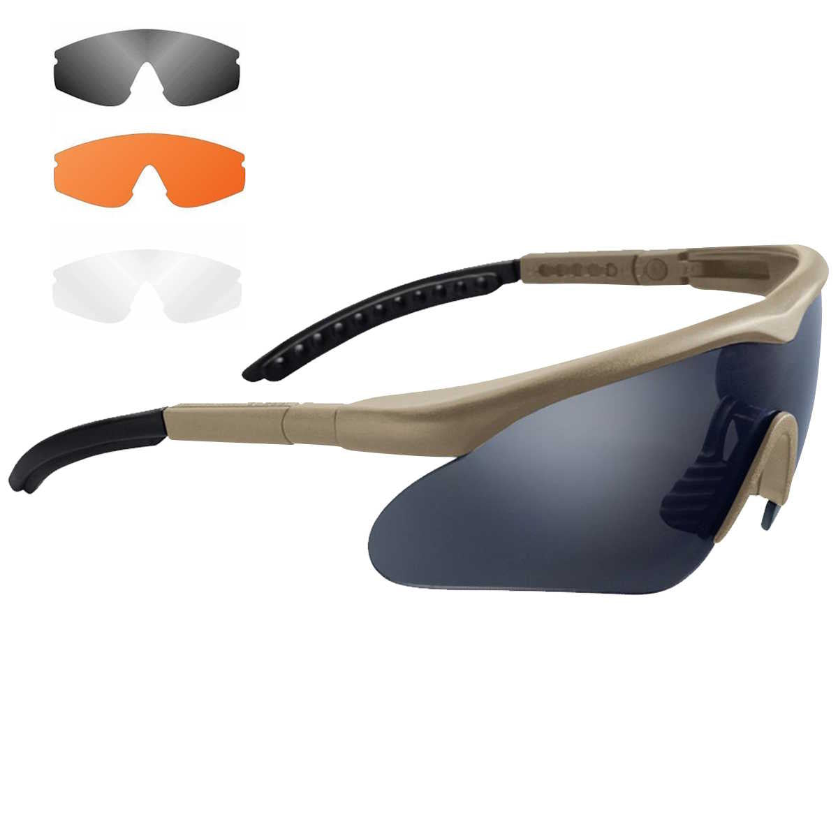 swiss eye raptor tactical glasses brown frame smoke orange clear