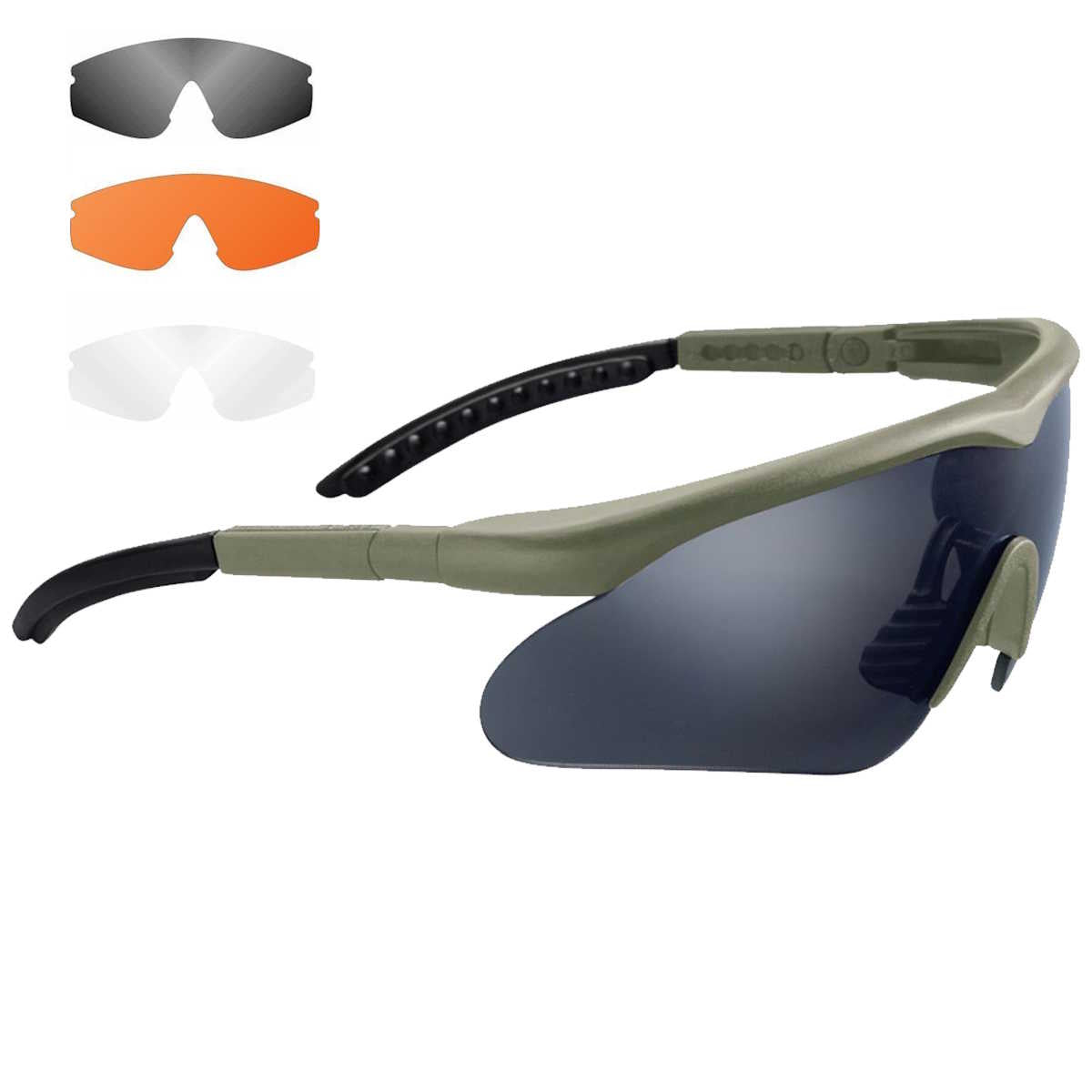 swiss eye raptor tactical glasses green frame smoke orange clear