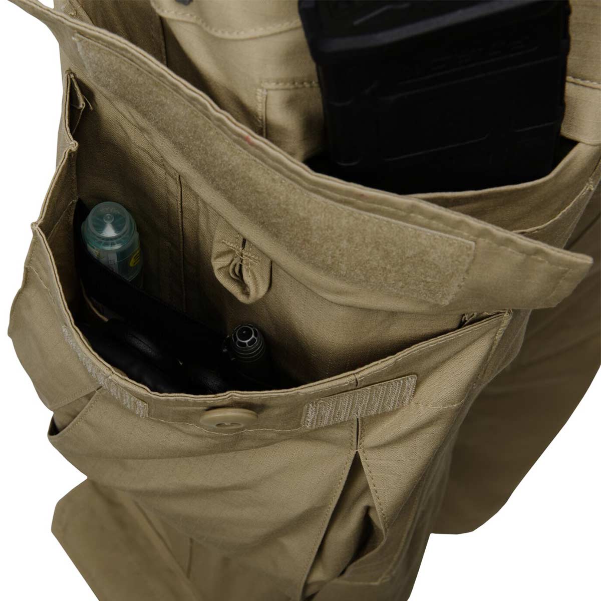 thigh cargo pocket on helikon coyote sfu next trousers