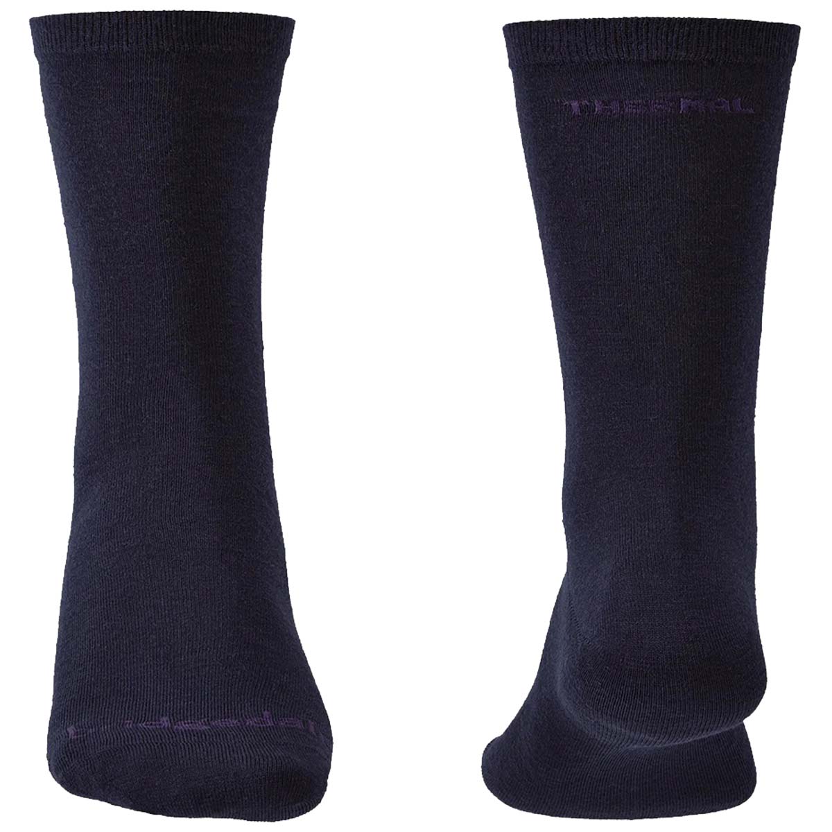 toe and heal of bridgedale base layer thermal liner boot sock twin pack navy blue