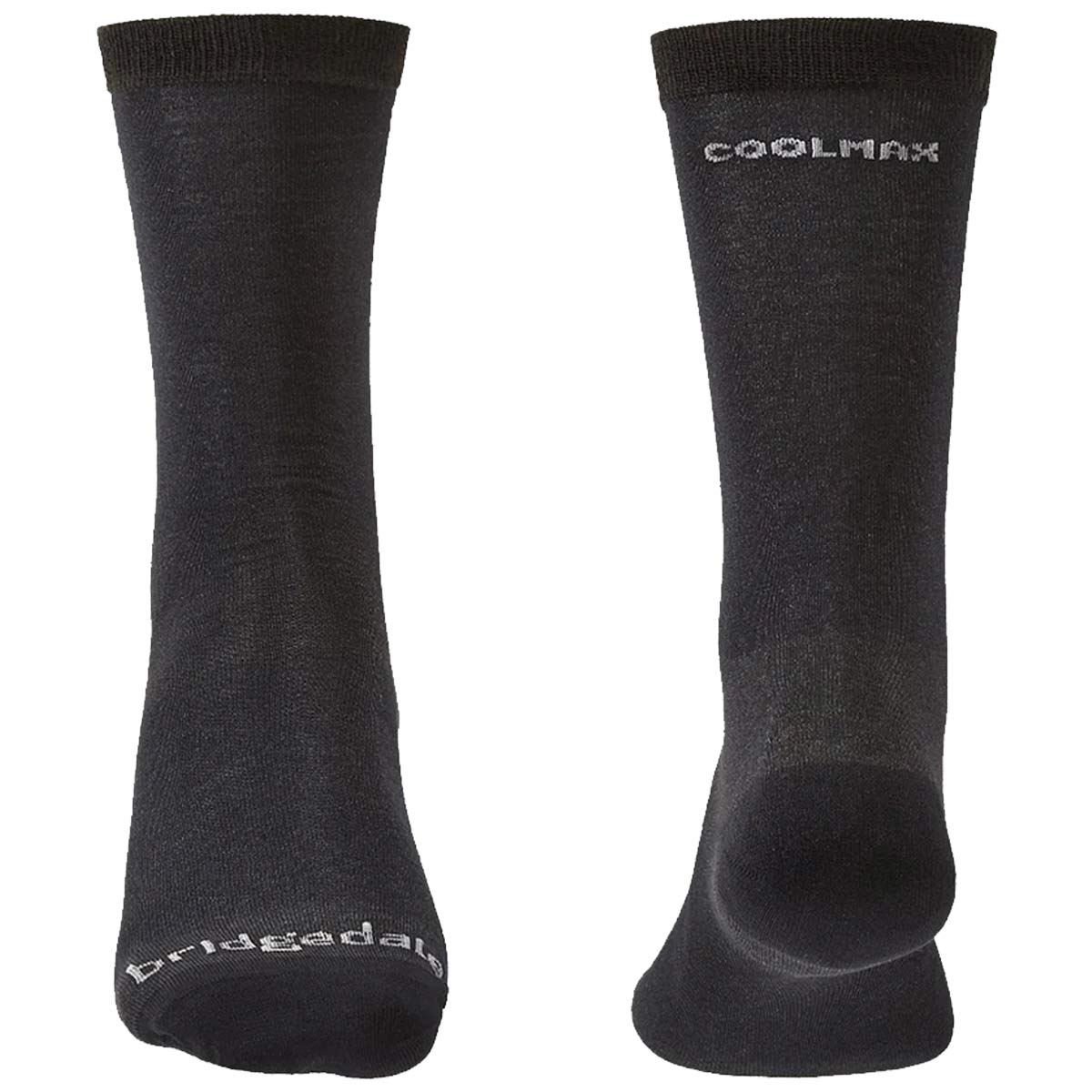 toe and heal on bridgedale mens base layer coolmax liner sock twin pack black