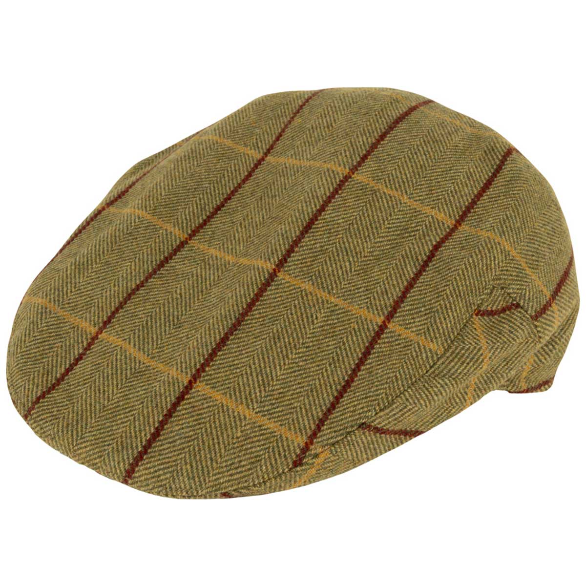 top angle of tweed jack pyke wool blend flat cap