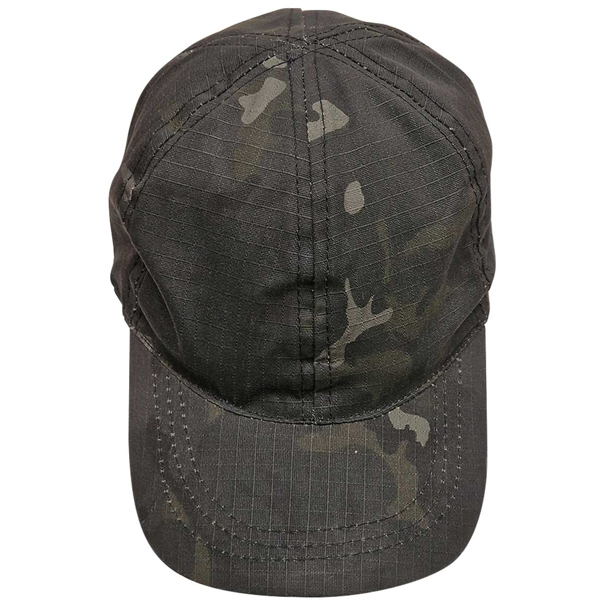 top front angle of black btp camo kombat kids baseball cap