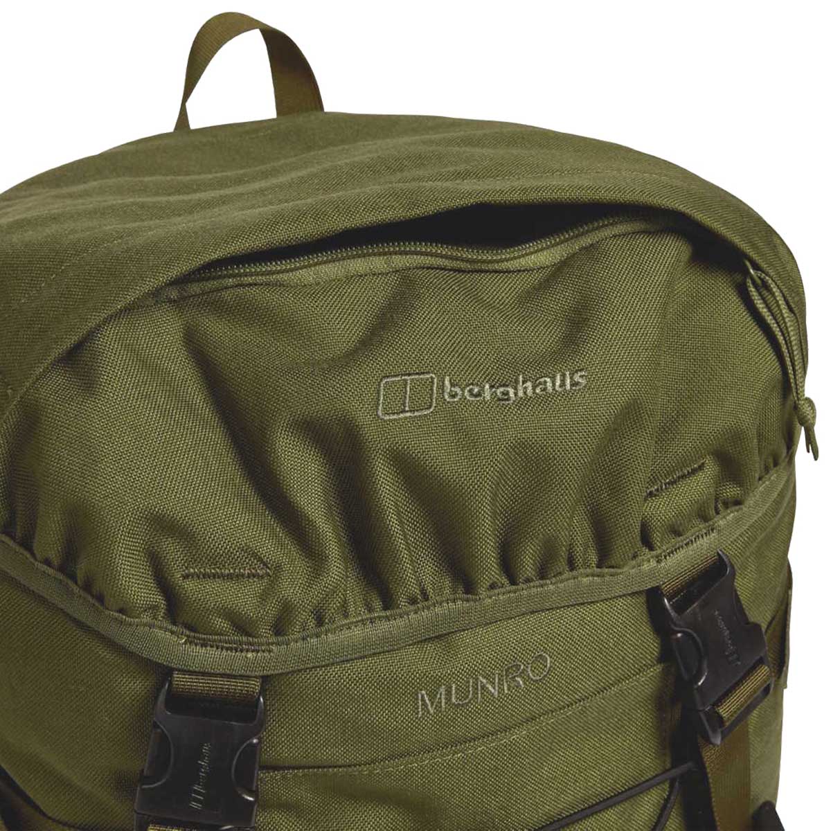 top zipped pocket of berghaus 35 litre cedar ii ir green daysack