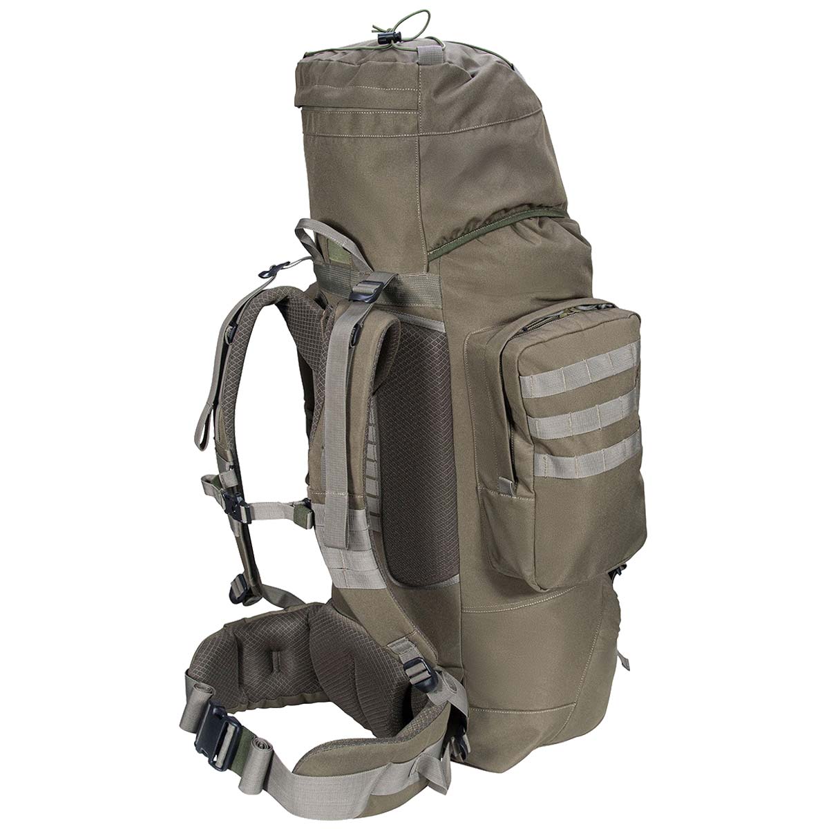 view of arm and waist strap on highlander forces elite pack 88l ranger green
