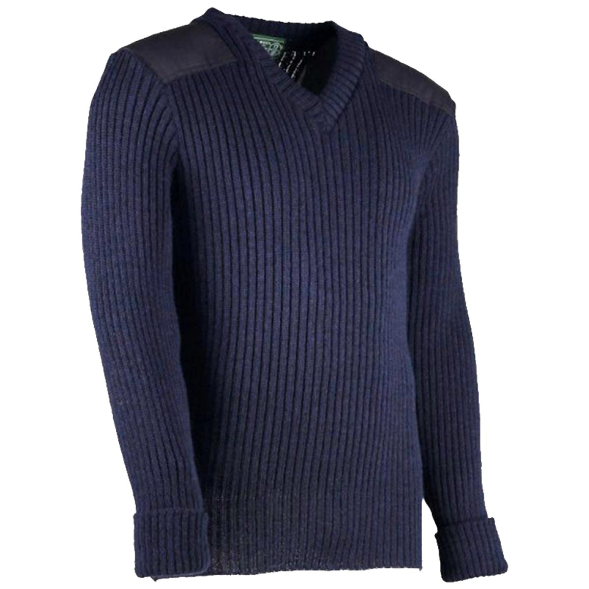woolly pully nato v-neck jumper navy with patches