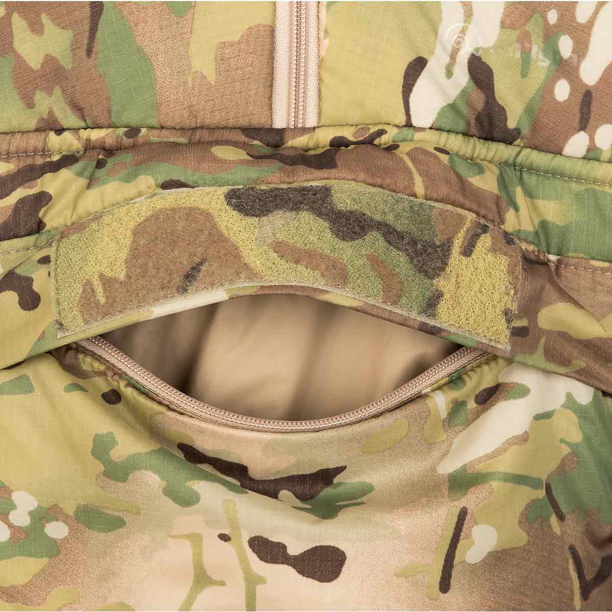 zipped chest pocket on snugpak multicam tactical softie jacket