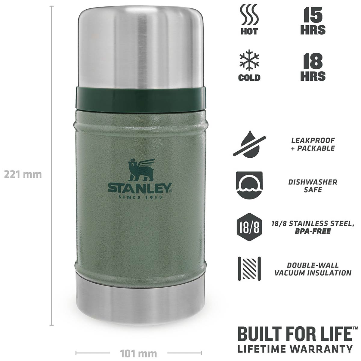700ml stanley classic legendary food jar hammertone green specifications