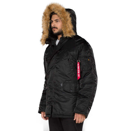 alpha industries n3b parka black synthetic fur hood lining