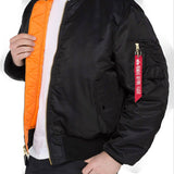 orange lining of alpha ma1 bomber jacket black