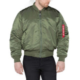 front on zipped alpha ma1 bomber jacket sage green