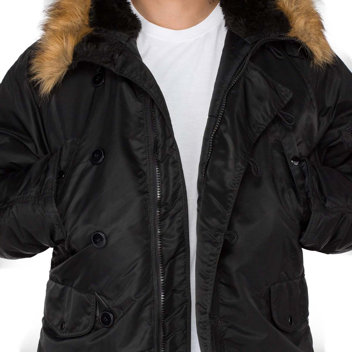 hand warmer pockets on black alpha n3b parka