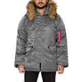 zipped up front of grey n3b parka