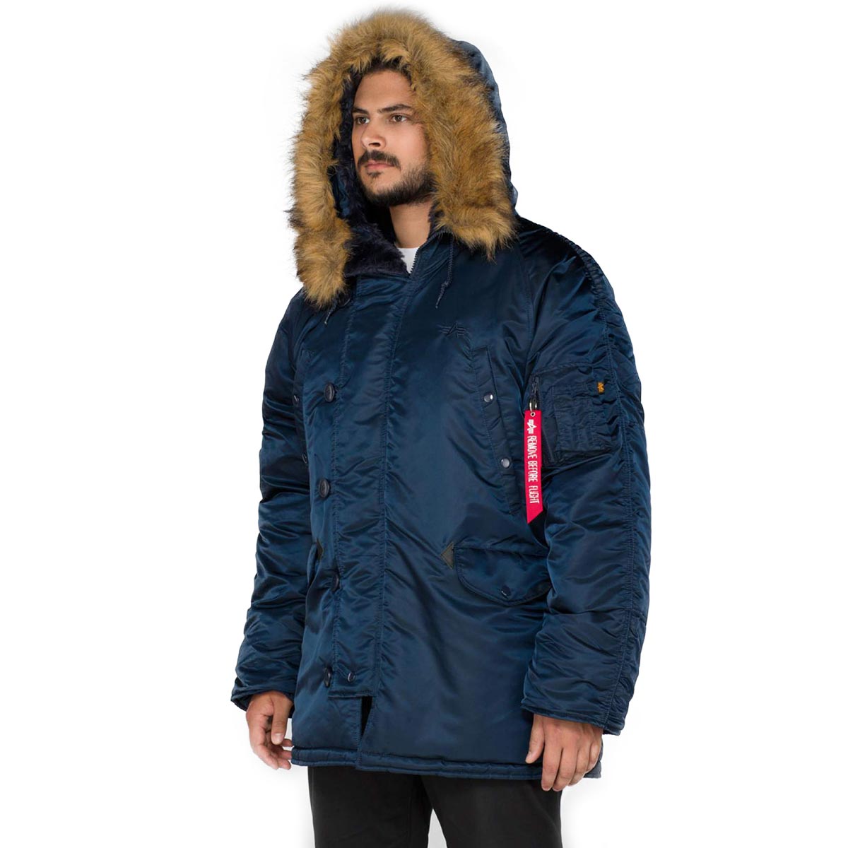 alpha n3b parka rep blue synthetic fur hood lining
