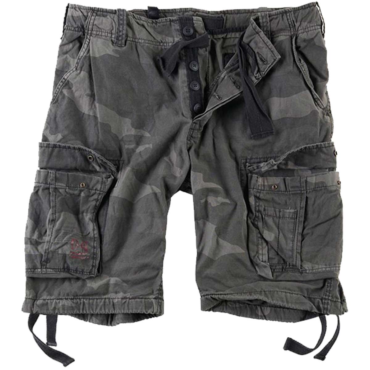 front of surplus airborne vintage shorts black camo