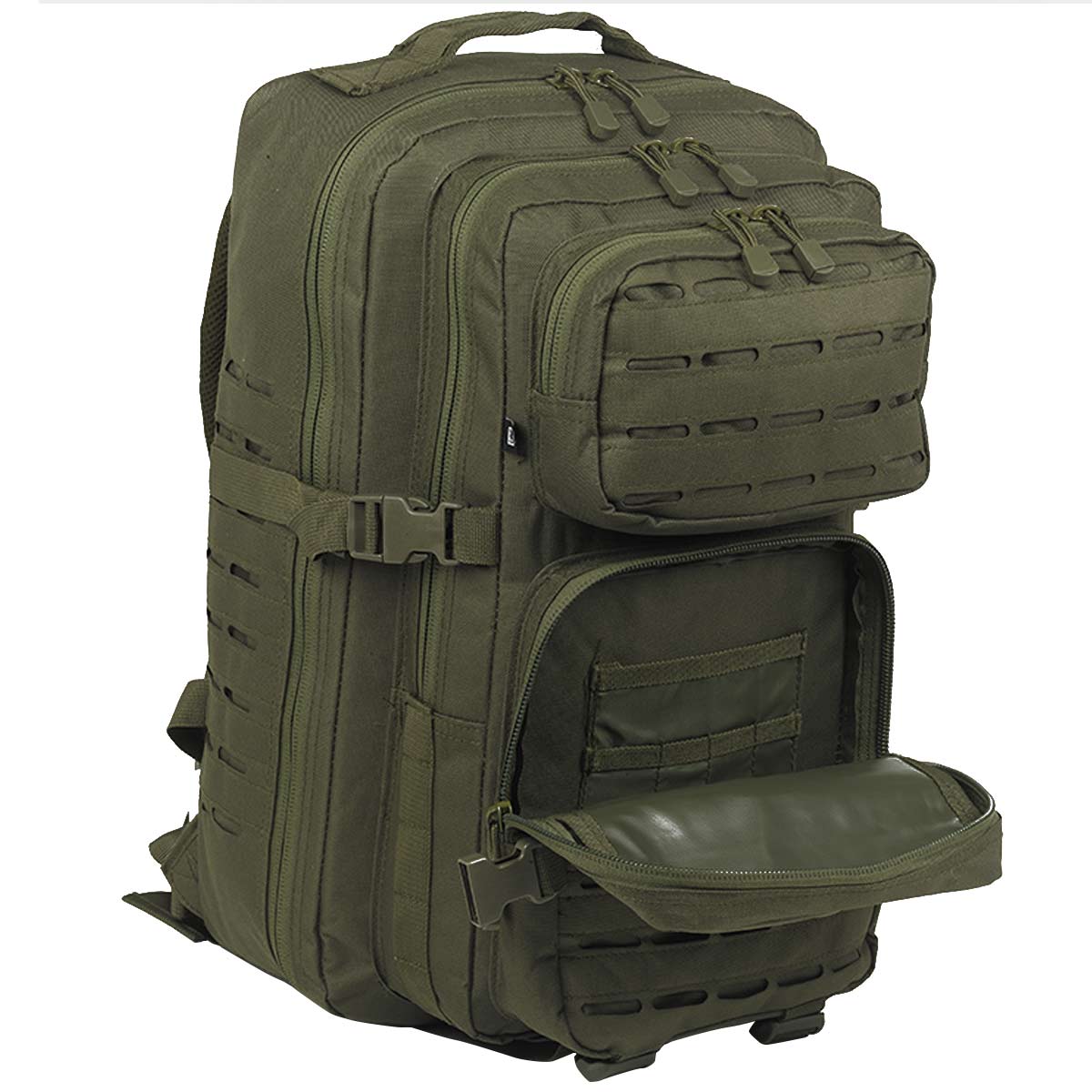 brandit large rucksack us cooper lasercut olive green front utility pockets