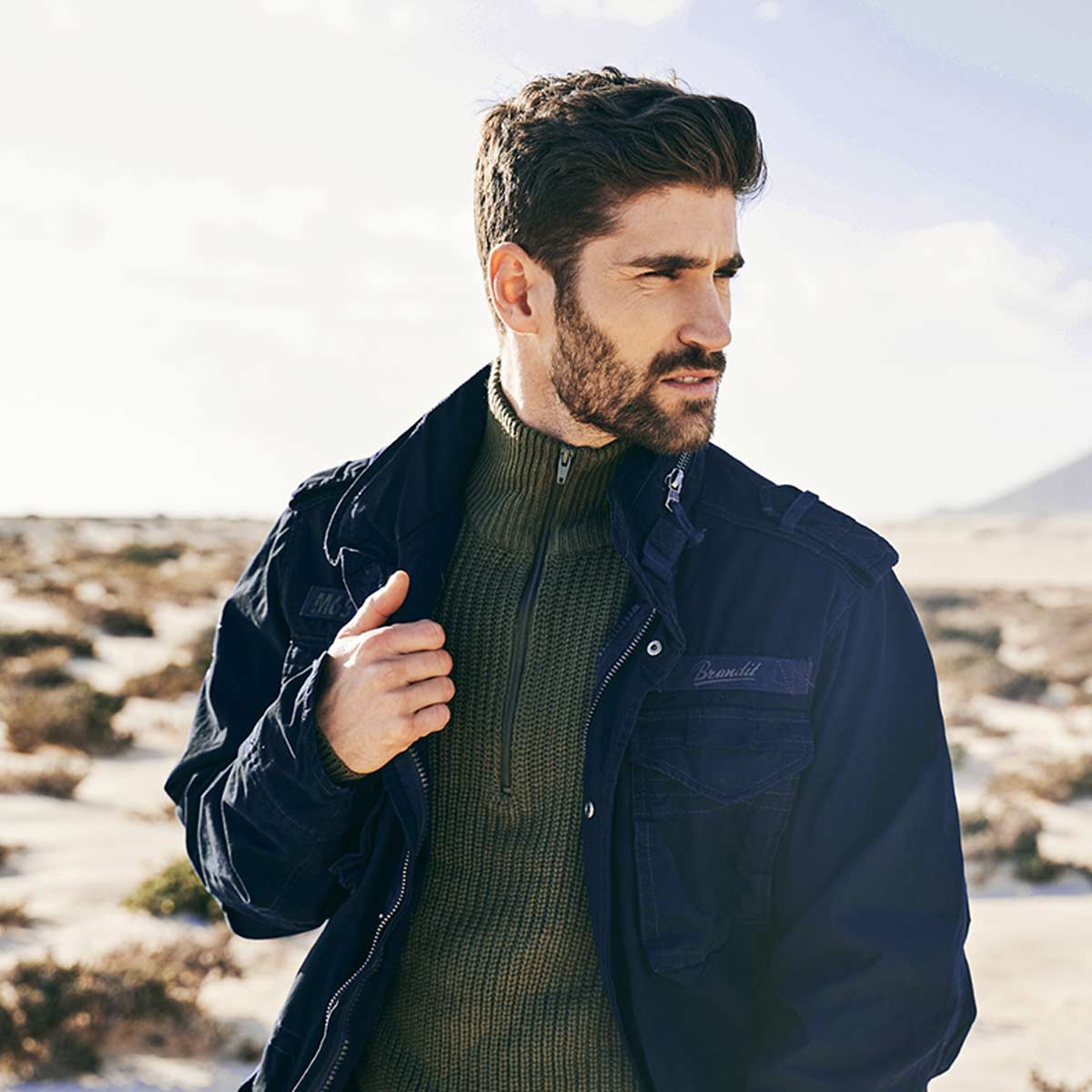 brandit m65 giant jacket with full zip navy blue