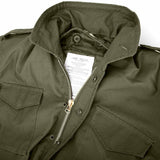 collar and zip on green m65 olive green field coat