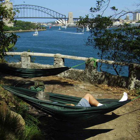 dd camping hammock hanging by water