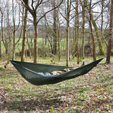 dd superlight hammock olive green hanging outdoors