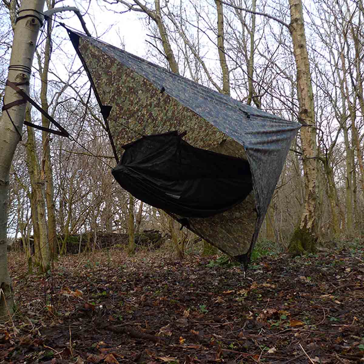 ddhammocks tarp 3x3 pro multicam partial pyramid with hammock