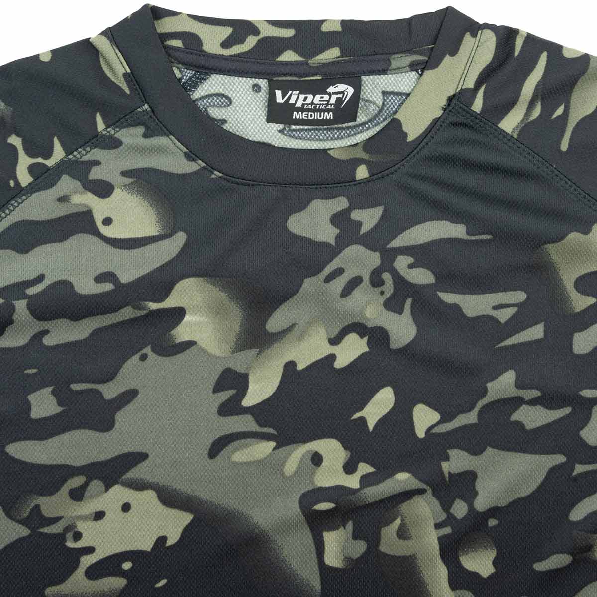 flatlock seams of viper tactical mesh tech black camo t shirt